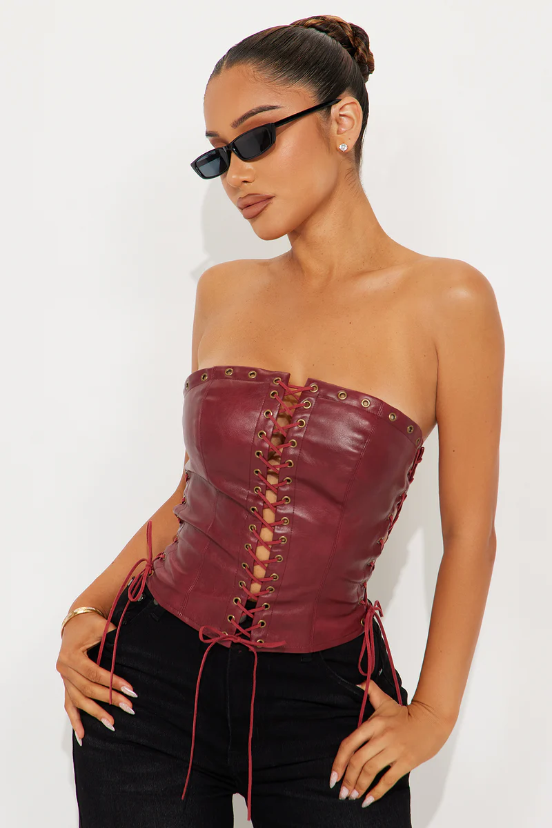 A Piece Of Work Faux Leather Lace Up Top