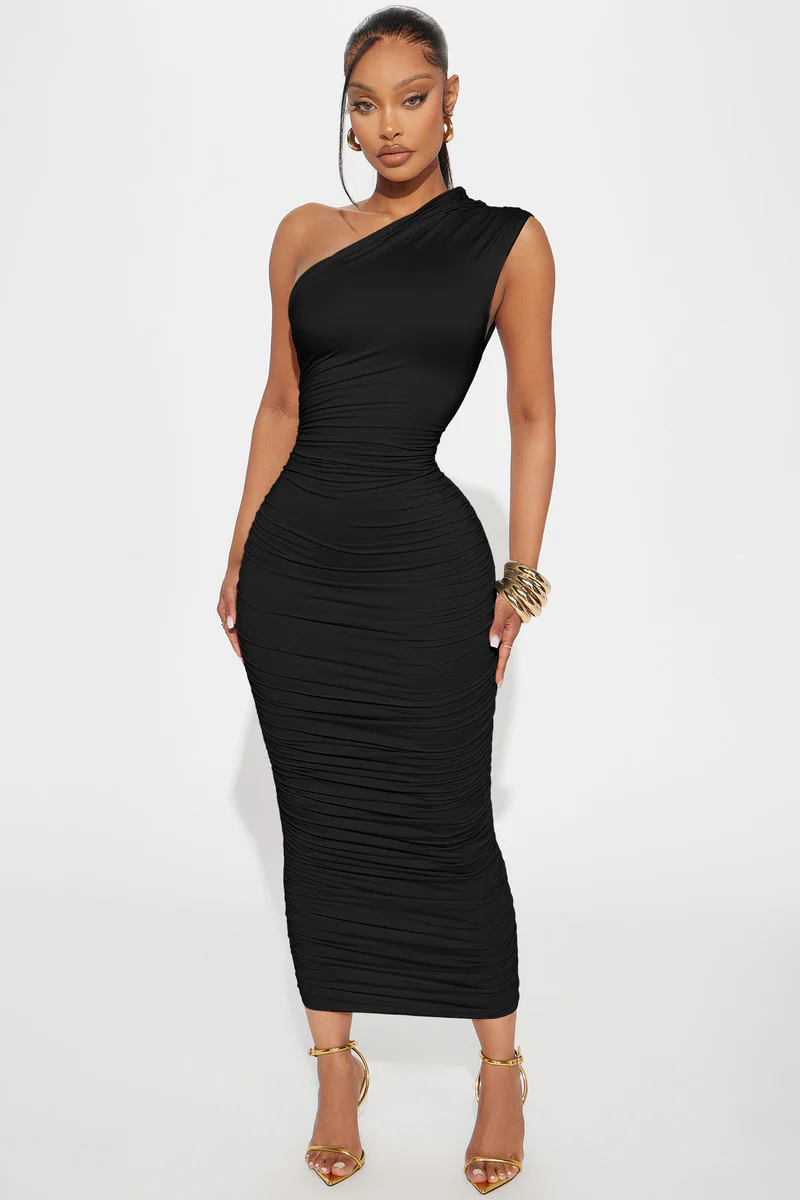 Perfect Frame Double Lined Ruched Midi Dress