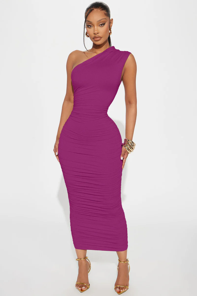 Perfect Frame Double Lined Ruched Midi Dress