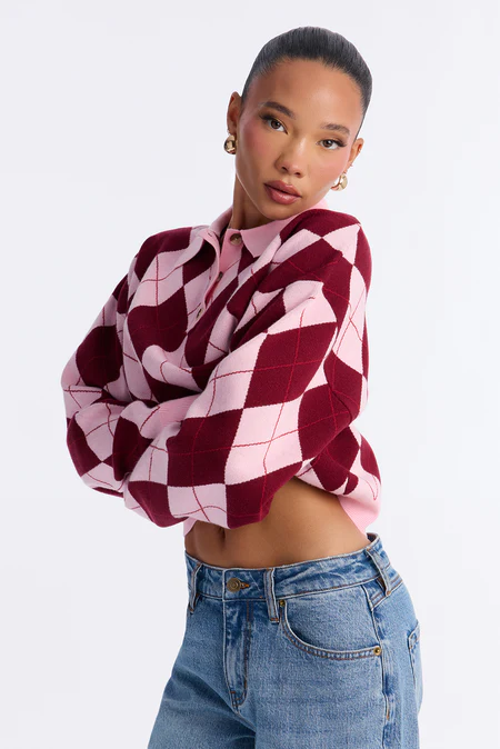 Field Of Dreams Argyle Polo Sweater