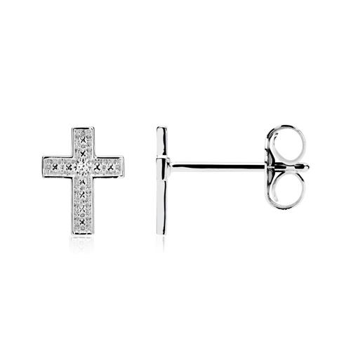 Unique Cross Stud Earrings 14ct white gold diamonds
