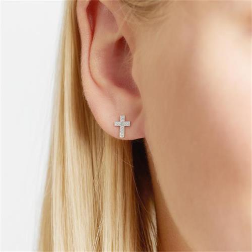 Unique Cross Stud Earrings 14ct white gold diamonds