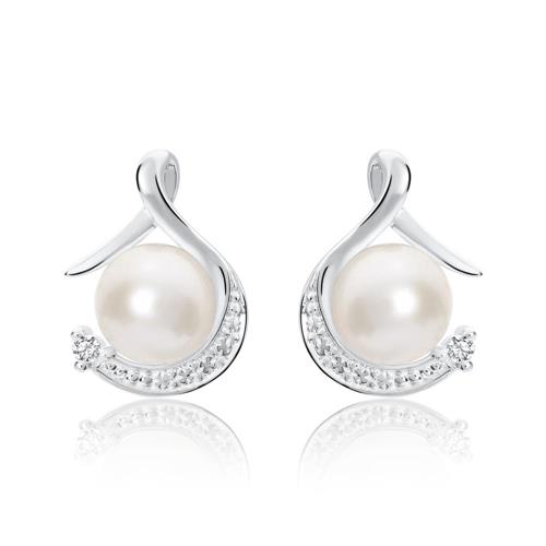 Unique Pearl Earring in 14K White Gold with Brilliant-Cut Diamonds