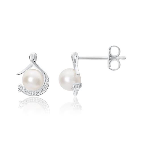 Unique Pearl Earring in 14K White Gold with Brilliant-Cut Diamonds
