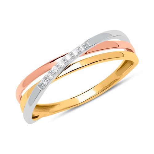Unique Tricolor 14ct gold ring with diamonds