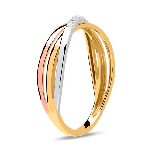 Unique Tricolor 14ct gold ring with diamonds