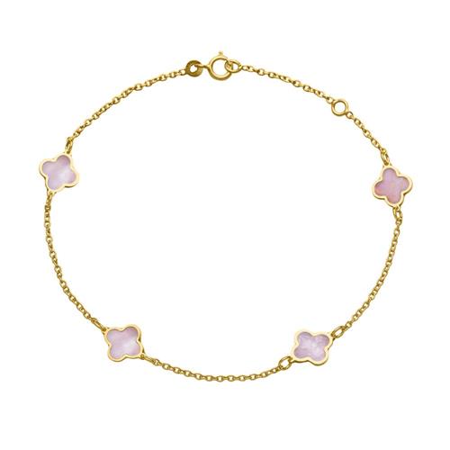 Unique 14K gold bracelet for ladies with mother-of-pearl flowers GB0035