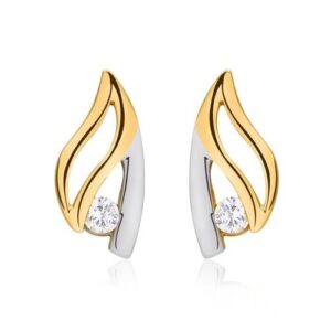 Unique 8ct Yellow- White Gold Stud Earrings with Zirconia