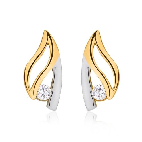 Unique 8ct Yellow- White Gold Stud Earrings with Zirconia