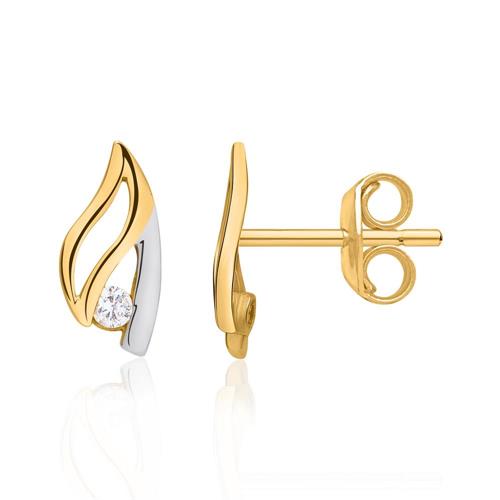 Unique 8ct Yellow- White Gold Stud Earrings with Zirconia