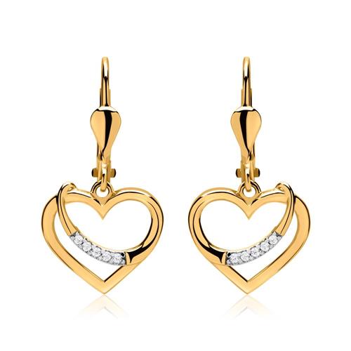 Unique 8ct hearts gold earrings with zirconia