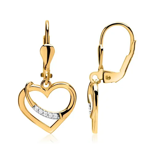 Unique 8ct hearts gold earrings with zirconia