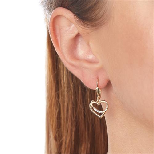 Unique 8ct hearts gold earrings with zirconia