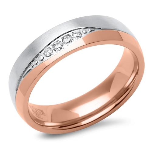 Unique Stainless Steel Wedding Rings partially polished with rose gold plating