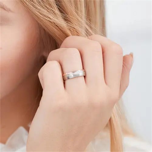 Unique Stainless Steel Wedding Rings partially polished with rose gold plating