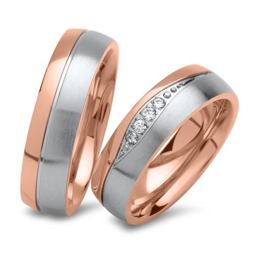 Unique Stainless Steel Wedding Rings partially polished with rose gold plating