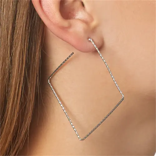 Unique Sterling Silver 65mm Hoops Square
