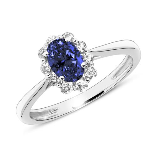 Unique Sapphire Ring in 585 white gold with diamonds