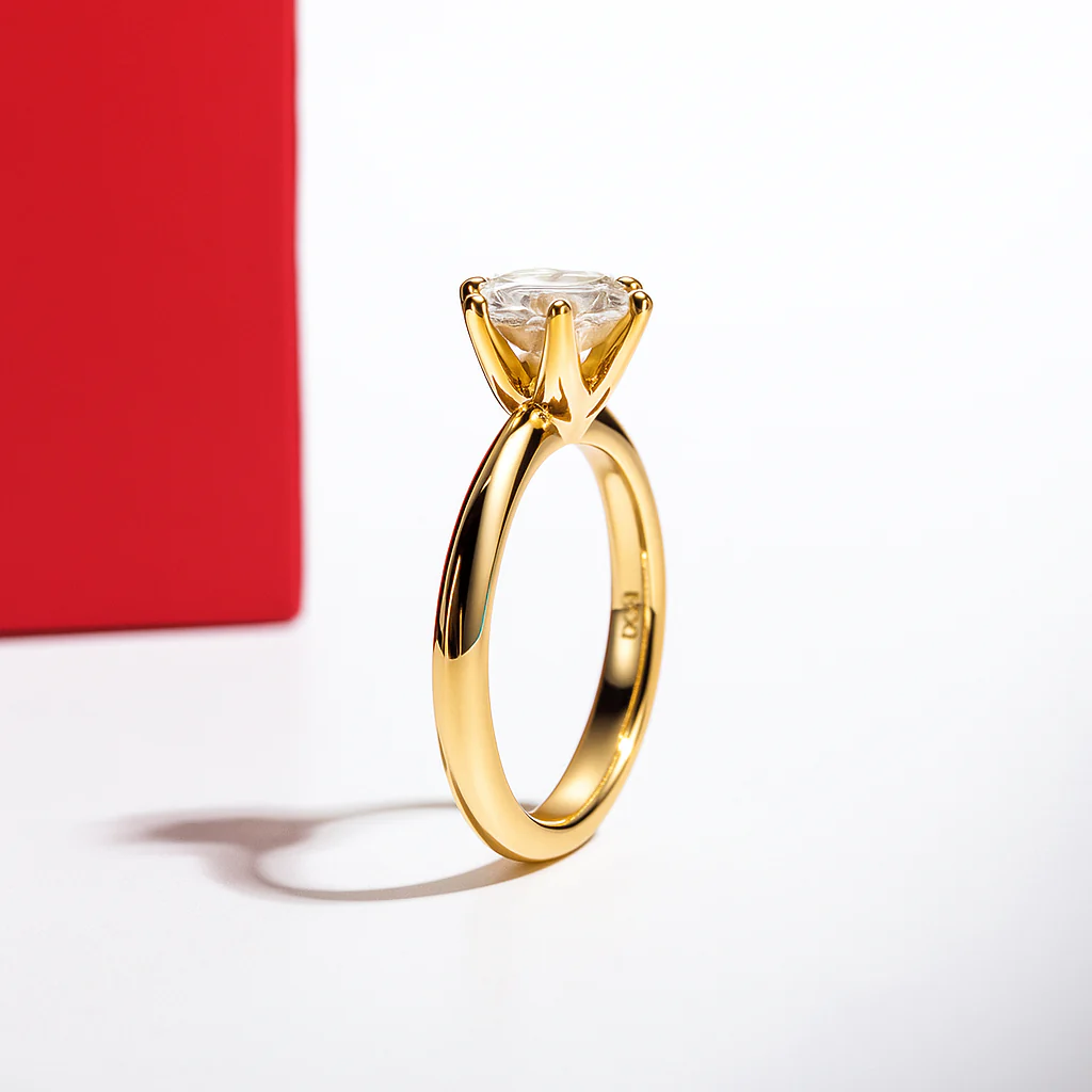 Loratta  Brilliant Gold Solitaire Ring in 18k Gold Plated Moissanite