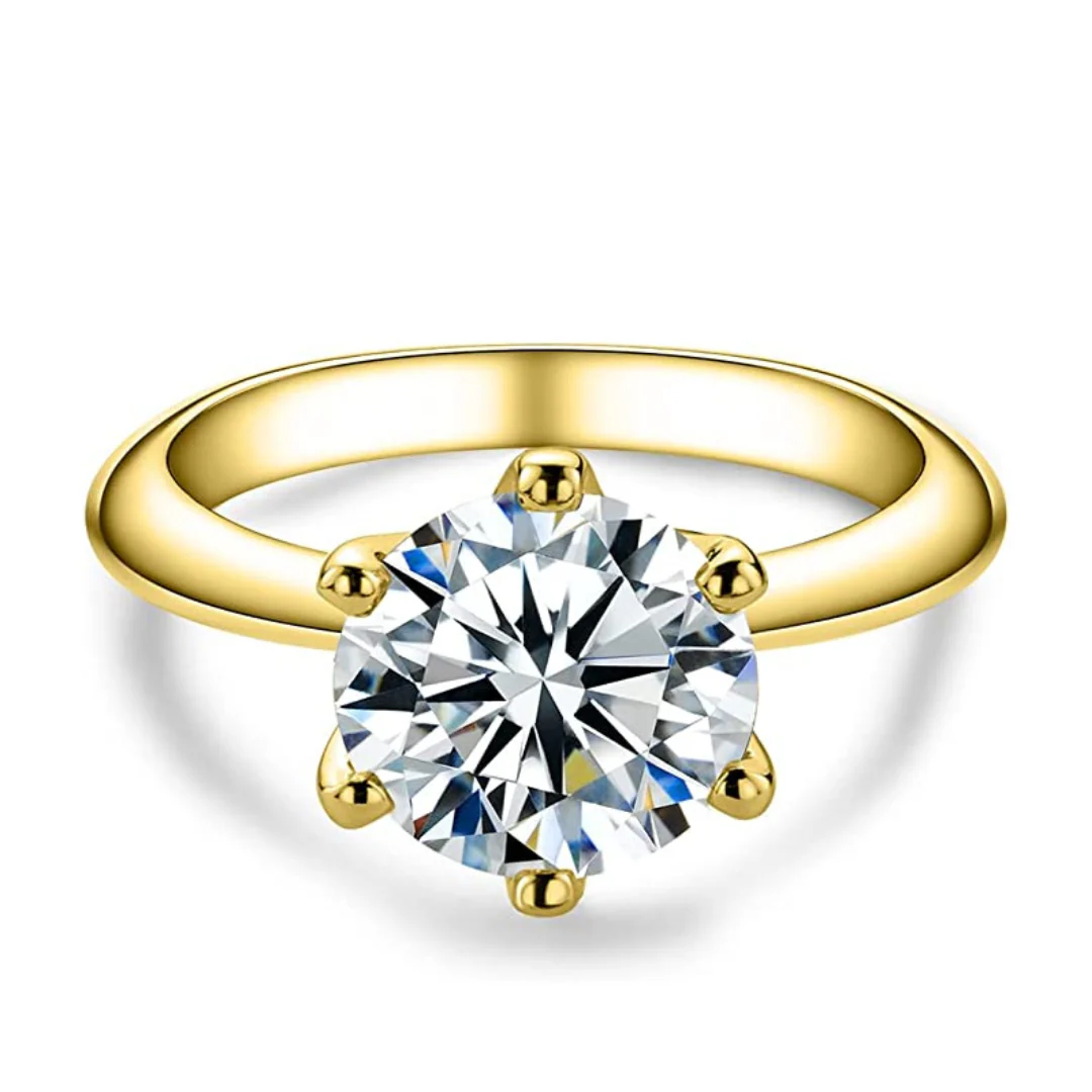 Loratta Brilliant Gold Solitaire Ring in 18k Gold Plated Moissanite